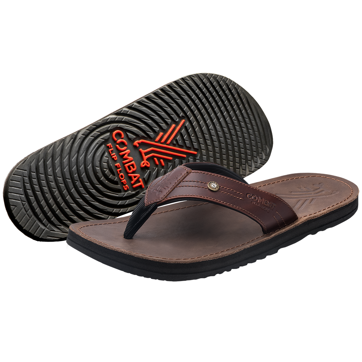 COMBAT Leather Flip Flops Amazon.com | Combat Flip Flops Mens AK-47 Brown Leather Ergo  main image 2